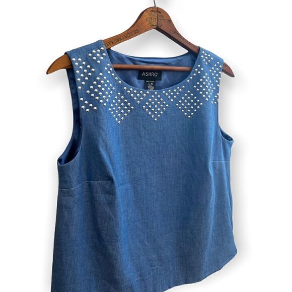 Ashro Cotton Blend Studded Cropped Top - Picture 2 of 5